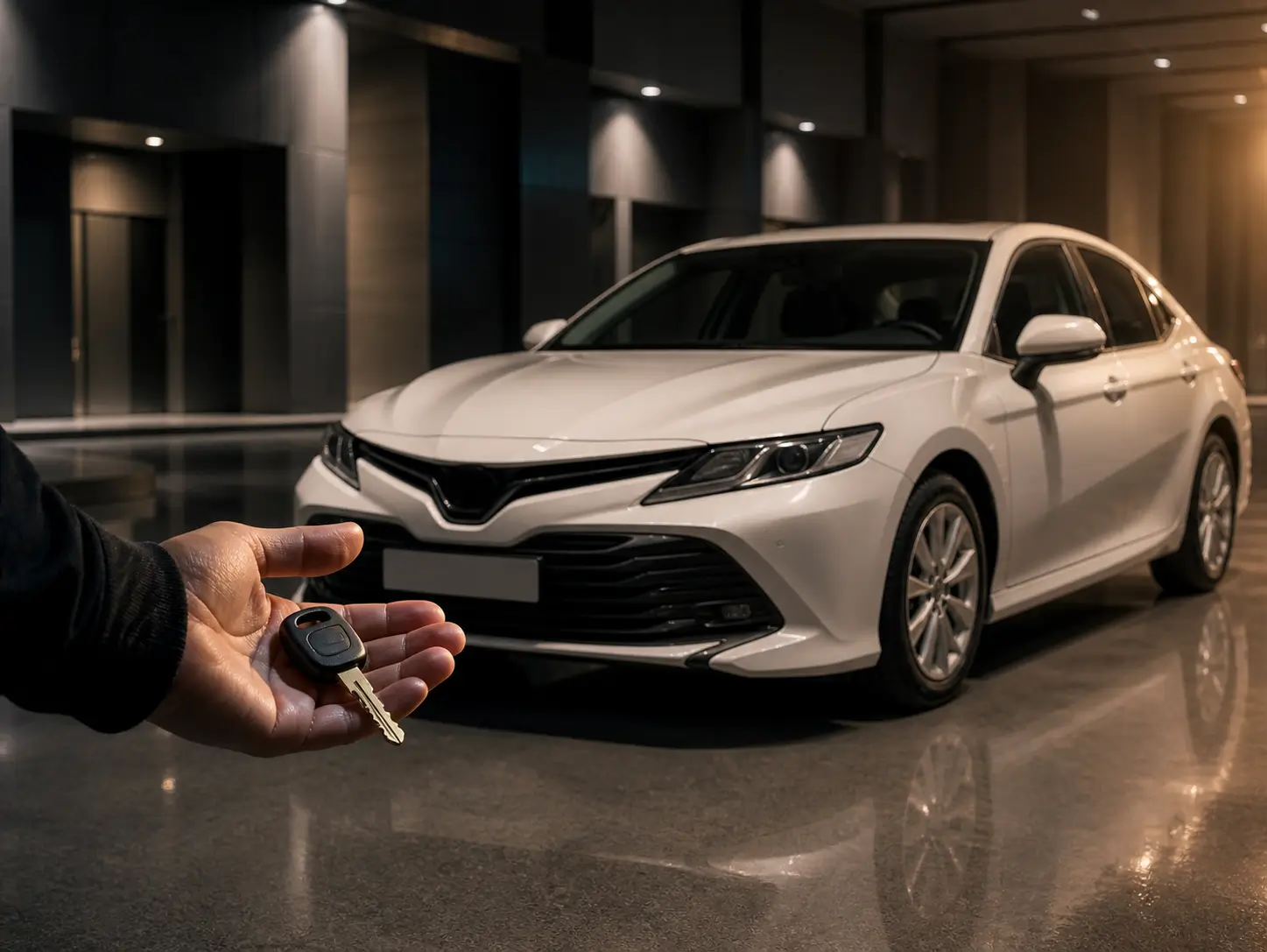 Ключ от автомобиля на фоне машины — главный приз розыгрыша Hyundai Elantra для водителей